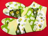 和柄足袋 義若オリジナル 菱切りばめに小花 抹茶緑